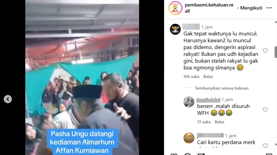 Pasha Ungu Dikritik Usai Datangi Rumah Duka Almarhum Affan Kurniawan [Instagram]